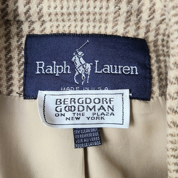 Ralph Lauren Tan Herringbone Wool Blend Double Breasted 90s Vintage Blazer - Picture 11 of 11